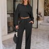 Women Fall 2 Piece Outfits Long Sleeve Zip Up Crop Sweatshirts Jacket Wide Leg Pants Airport Travel Matching Sets 2025