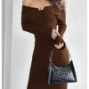 Women's Off Shoulder Bodycon Maxi Dress Long Sleeve Wedding Guest Party Long Dress