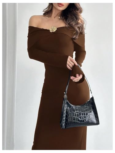 Women's Off Shoulder Bodycon Maxi Dress Long Sleeve Wedding Guest Party Long Dress