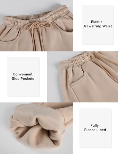 Womens Fleece Lined Sweatpants Barrel Leg High Waist Winter Joggers Cozy Home Travel Lounge Pants with Pockets