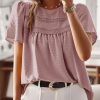 Womens Summer Tops Crewneck Short Sleeve Shirts Casual Chiffon Blouses Flowy Lace Hem Boho Clothing Trendy 2025