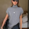 Women's Turtleneck Sleeveless Sweater Vest Casual Short Cap Sleeve Knit Pullover Tank Tops 2025 Fashion Fall Clothes