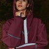 Womens Windbreaker Jacket Outdoors Hiking Reflective Striping Hooded Half Zip Pullover Contrast Pocketed Outerwear