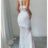 Women's Vintage Polka Dots Halter Ruched Bodycon Ruffle Slit Bodycon Party Maxi Dress