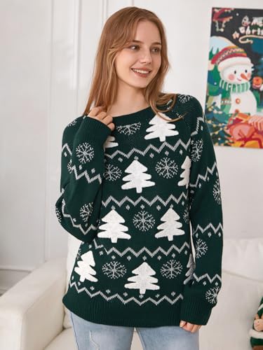 EXLURA Patterns Reindeer Ugly Christmas Sweater Jumper Pullover Tops