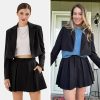 Women's Business Casual Blazer Suit Sets and Pleated Mini Skirt 2 Piece Outfits Trendy Long Sleeve Y2K Clothes 2025