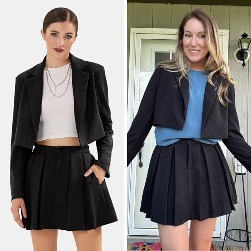 Women's Business Casual Blazer Suit Sets and Pleated Mini Skirt 2 Piece Outfits Trendy Long Sleeve Y2K Clothes 2025