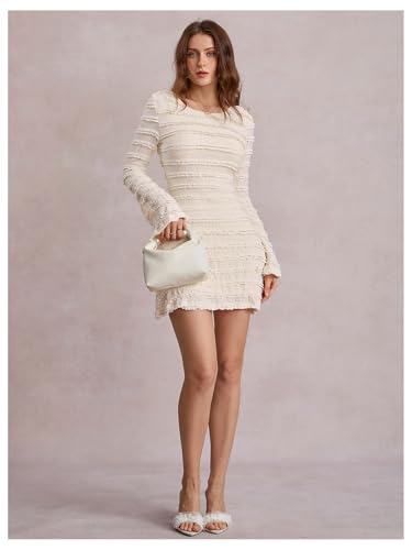 Women's Bell Long Sleeve Tie Backless Bodycon Mini Dress Sexy Party Night Dresses