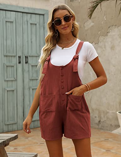 Women's Casual Summer Cotton Linen Rompers Overalls Jumpsuit Shorts