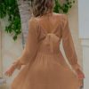 Women's 2025 Casual Long Lantern Sleeve Dresses Square Neck Ruffle Tie Back Elastic Waist Aline Short Mini Dress