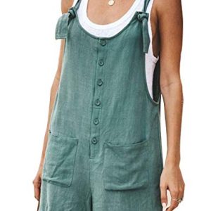 Women's Casual Summer Cotton Linen Rompers Overalls Jumpsuit Shorts