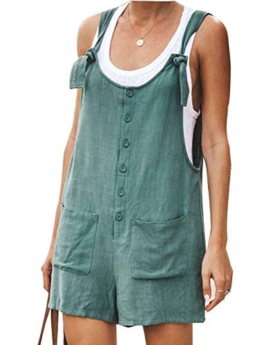 Women's Casual Summer Cotton Linen Rompers Overalls Jumpsuit Shorts