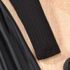 Girl's Ribbed Long Sleeve PU Leather Patchwork Belted A Line Flowy Skater Dress