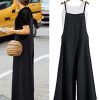 Women Casual Loose Long Bib Pants Wide Leg Jumpsuits Baggy Cotton Rompers Overalls with Pockets PZZTYP2