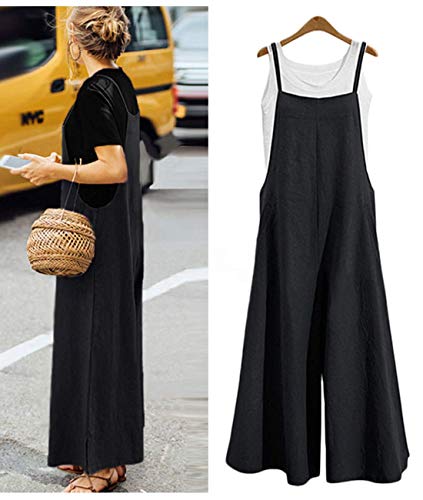 Women Casual Loose Long Bib Pants Wide Leg Jumpsuits Baggy Cotton Rompers Overalls with Pockets PZZTYP2