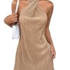Women's Criss Cross Halter Backless Sexy Mini Dress Textured Plisse Party Dress