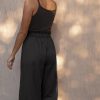 Women Linen Cotton Wide Leg Pants Drawstring Elastic High Waist Casual Palazzo Trousers with Deep Pockets