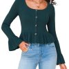 Women Cropped Cardigan Sweaters Fall Flare Sleeve Button Cardigans Ruffled Hem Cute Sweater Casual Soft Stretchy Tops