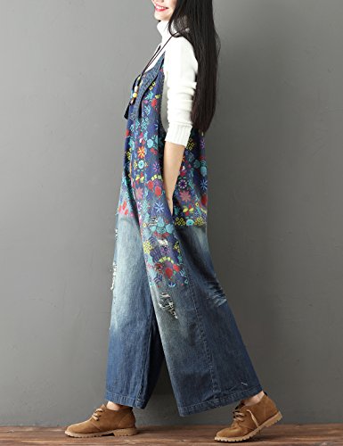Women's Loose Baggy Denim Wide Leg Drop Crotch Jumpsuit Rompers Overalls
