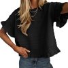 Yeokou Womens Short Sleeve Sweater Round Neck Ruffled Hem Knit Crochet Pullover Summer Fall Casual Top Blouse