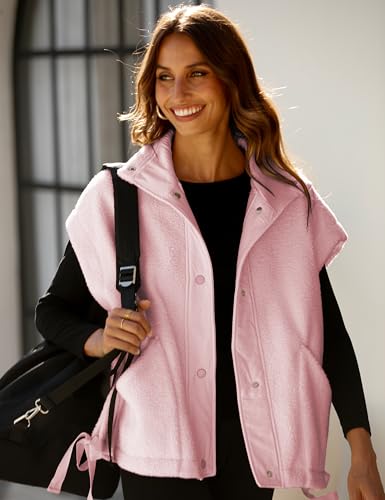 Women's Fleece Vest Casual Sleeveless Button Down Winter Warm Sherpa Jacket with Pockets
