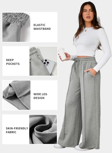 Women's High Waisted Drawstring Waist Wide Leg Sweatpants with Pockets Casual Loose Yoga Pants