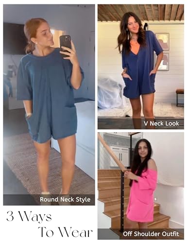 Rompers for Women Casual Short Sleeve Oversized Athletic Workout Reversible Hot Shot Tee Romper Deep Pockets
