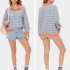 Womens Oversized Sweatshirt for Women 2024 Fall Button Striped Long Sleeve Shirts Hoodies Preppy Top Y2K Outfits