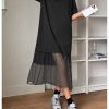 Women's Short Sleeve Crewneck Oversized Tshirt Dress Mesh Ruffle Hem Long Dress