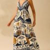 Women's Summer Tropical Floral Maxi Dress Spaghetti Strap V Neck Flowy Vacation Dresses