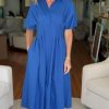 Shirt Dress for Women Summer Casual Short Sleeve Button Down Loose Pleated Maxi Sundress with Pockets