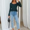 Women Cropped Cardigan Sweaters Fall Flare Sleeve Button Cardigans Ruffled Hem Cute Sweater Casual Soft Stretchy Tops
