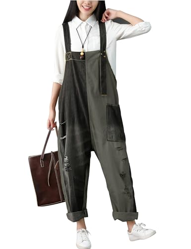 Women's Loose Baggy Denim Wide Leg Drop Crotch Jumpsuit Rompers Overalls