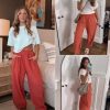 Womens Baggy Wide Leg Pants Casual Elastic Waisted Palazzo Harem Pants with Pockets