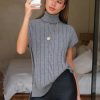 Women's Turtleneck Sleeveless Sweater Vest Casual Short Cap Sleeve Knit Pullover Tank Tops 2025 Fashion Fall Clothes