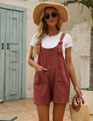Women's Casual Summer Cotton Linen Rompers Overalls Jumpsuit Shorts