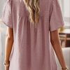Womens Summer Tops Crewneck Short Sleeve Shirts Casual Chiffon Blouses Flowy Lace Hem Boho Clothing Trendy 2025