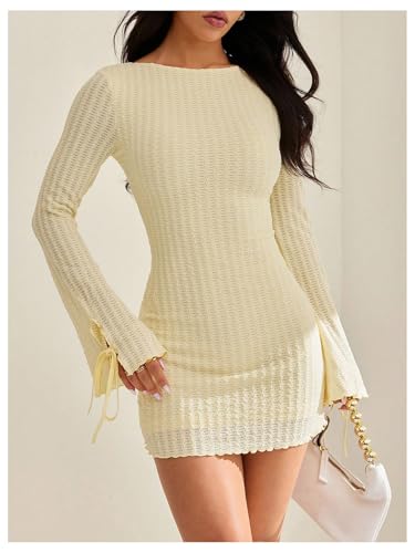 Women's Sexy Boat Neck Backless Mini Dress Bell Sleeve Bodycon Y2k Going Out Short Dress