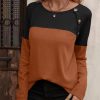 Women Waffle Knit Shirts Long Sleeve Colorblock Tee Button Detail Tunics