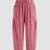 Women Wide Leg Pants Casual Striped Cotton Mid Rise Drawstring Palazzo Trousers with Pockets