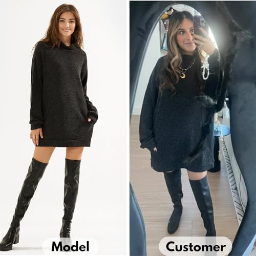 Womens Casual Oversized Long Sleeve Sweater Dress with Pocket Loose Fit Knit Fall Winter Long Pullover Sweater Tunic