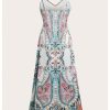 Women's Summer Paisley Floral Maxi Dress V Neck Loose Flowy Vacation Boho Long Sundress