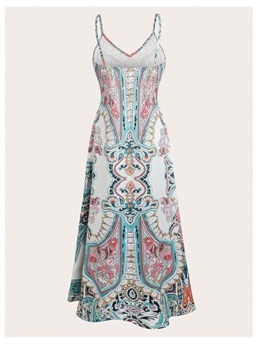 Women's Summer Paisley Floral Maxi Dress V Neck Loose Flowy Vacation Boho Long Sundress