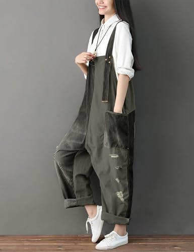 Women's Loose Baggy Denim Wide Leg Drop Crotch Jumpsuit Rompers Overalls