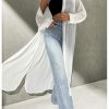 Women's Sheer Button Down Long Sleeve Maxi Shirt Kimono Dress Lightweight Summer Coverups