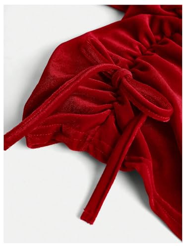 Girl's Velvet Cowl Neck Dress Drawstring Ruched Bodycon Spaghetti Strap Holiday Dress