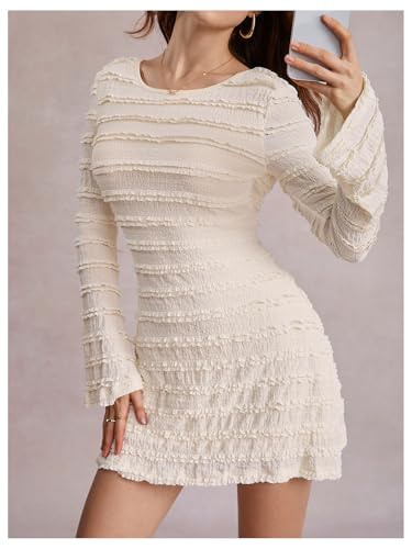 Women's Bell Long Sleeve Tie Backless Bodycon Mini Dress Sexy Party Night Dresses