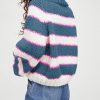 Women Stripe Pullover Sweater Turtleneck Ribbed Knit Top Casual Fall Winter Knitwear