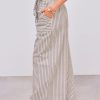 Women's Wide Leg Pants Drawstring Striped Cotton Mid Rise Casual Long Palazzo Trousers with Pockets