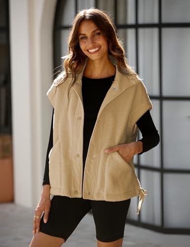 Women's Fleece Vest Casual Sleeveless Button Down Winter Warm Sherpa Jacket with Pockets